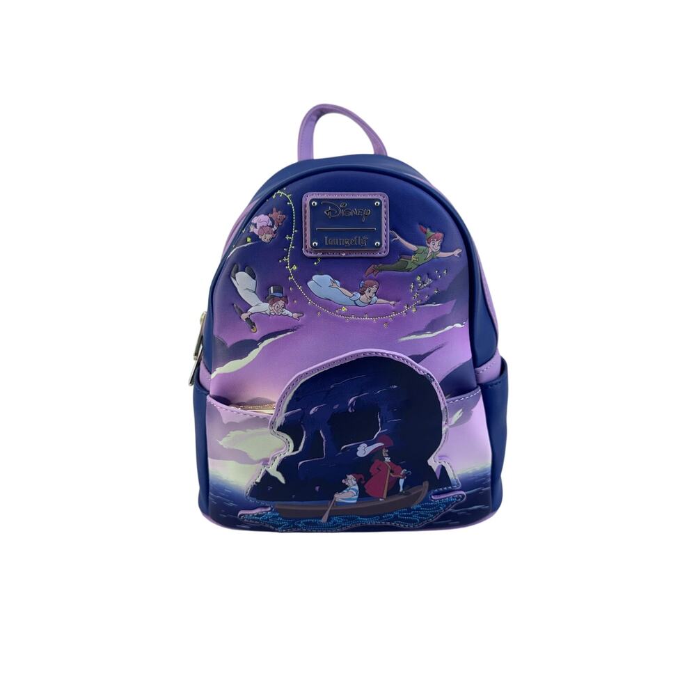 Disney Loungefly Peter Pan Mini Backpack Neverland Captain Hook Tinker Bell Blue